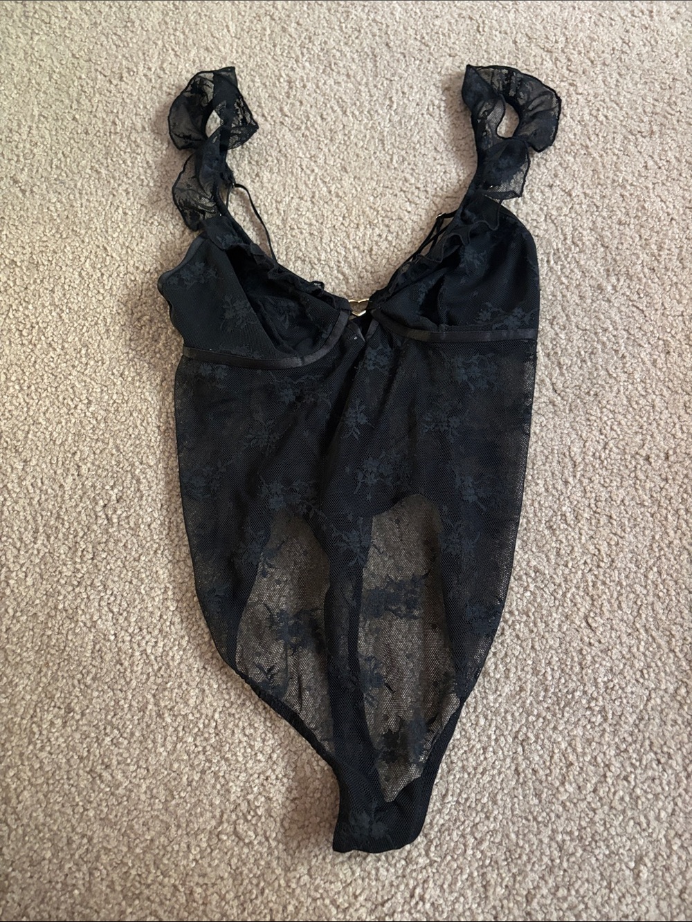 Colsie Black Sheer Lace Bodysuit - Women's Intimates size small